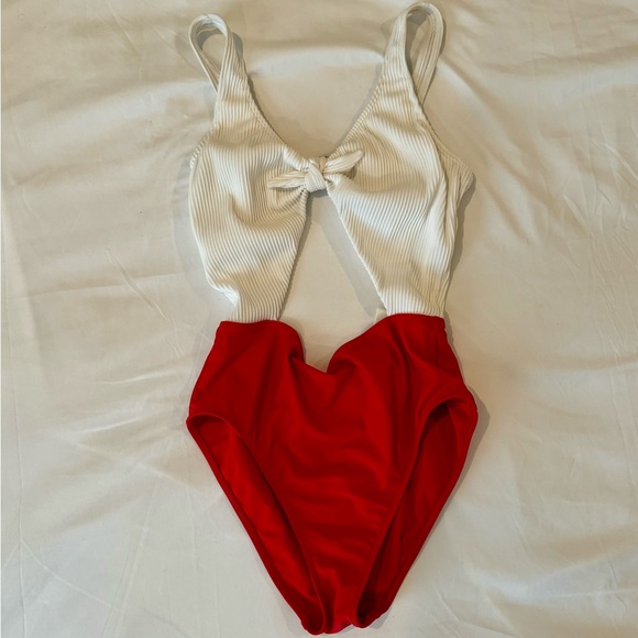 Hollister One-piece Ribbed Swimsuit Red White - Picture 1 of 3